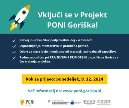 JAVNI RAZPIS ZA VKLJUČITEV V PROJEKT PODJETNO NAD IZZIVE – PONI...